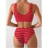 imageSOLY HUX Womens Striped Bathing Suit V Neck High Waisted Bikini Sets Two Piece SwimsuitRed Striped