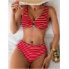 imageSOLY HUX Womens Striped Bathing Suit V Neck High Waisted Bikini Sets Two Piece SwimsuitRed Striped
