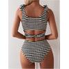imageSOLY HUX Womens Striped Tankini Sets Tie Shoulder High Waisted Swimsuits Two Piece Bathing SuitBlack and White Striped