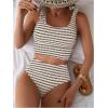 imageSOLY HUX Womens Striped Tankini Sets Tie Shoulder High Waisted Swimsuits Two Piece Bathing SuitMulticoloured Striped