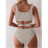 imageSOLY HUX Womens Striped Tankini Sets Tie Shoulder High Waisted Swimsuits Two Piece Bathing SuitMulticoloured Striped
