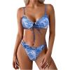 imageSOLY HUX Bathing Suit for Women Boho Paisley Print Tie Front Cut Out Swimsuit Two Piece Bikini SetsBlue Printed