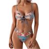 imageSOLY HUX Bathing Suit for Women Boho Paisley Print Tie Front Cut Out Swimsuit Two Piece Bikini SetsMulticoloured Print