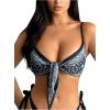 imageSOLY HUX Bikini Tops for Women Paisley Print Tie Front Swimsuit Bathing Suit TopsBlack and White Paisley