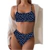 imageSOLY HUX Womens 2 Piece Bathing Suit Floral Print High Waisted Scoop Neck Cute Bikini Set BeachwearDark Blue Floral