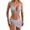 imageSOLY HUX Womens Floral Print Cheeky Swimsuit Triangle Halter Bikini Set with Cover Up Wraps 3 Piece SetLight Blue
