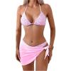 imageSOLY HUX Womens Floral Print Cheeky Swimsuit Triangle Halter Bikini Set with Cover Up Wraps 3 Piece SetPink Floral
