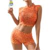 imageSOLY HUX Womens Floral Print Halter Top and Shorts Bikini Bathing Suits 3 Piece Swimsuit with Cover Up TopOrange Flowers