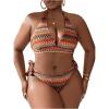 imageSOLY HUX Womens Plus Size Bikini Sets Halter Deep V Neck Piece 2 Bathing Suits Print Sexy SwimsuitsOrange Geo