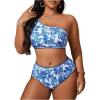 imageSOLY HUX Womens Plus Size Swimsuit Floral Print One Shoulder Bikini Sets Two Piece Bathing SuitBlue Paisley