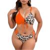 imageSOLY HUX Womens Plus Size Swimsuit Leopard Print Drawstring Front Bikini Sets Two Piece Bathing SuitsOrange Leopard Print