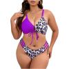 imageSOLY HUX Womens Plus Size Swimsuit Leopard Print Drawstring Front Bikini Sets Two Piece Bathing SuitsPurple Leopard Print