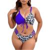 imageSOLY HUX Womens Plus Size Swimsuit Leopard Print Drawstring Front Bikini Sets Two Piece Bathing SuitsRoyal Blue Leopard Print