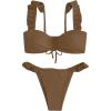 imageSOLY HUX Womens Ruffle Trim Tie Front Bikini Set Bathing Suits 2 Piece SwimsuitSolid Brown