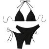imageSOLY HUX Womens Sexy Halter Bikini Set 3 Piece Swimsuit High Cut Bathing Suits Beach WearSolid Black