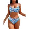 imageSOLY HUX Womens Spaghetti Strap Floral Print Smocked Bikini Bathing Suit 2 Piece SwimsuitsBlue Purple Floral