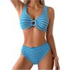 imageSOLY HUX Womens Striped Bathing Suit V Neck High Waisted Bikini Sets Two Piece SwimsuitBlue Striped