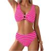 imageSOLY HUX Womens Striped Bathing Suit V Neck High Waisted Bikini Sets Two Piece SwimsuitPink Stripe