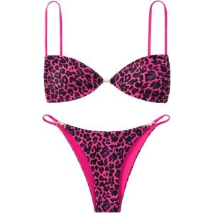 imageSOLY HUX Bathing Suit for Women Leopard Print Bikini Sets Two Piece SwimsuitMulti Leopard