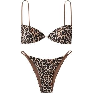 imageSOLY HUX Bathing Suit for Women Leopard Print Bikini Sets Two Piece SwimsuitMulticoloured Leopard