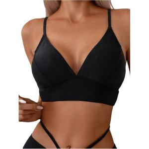 imageSOLY HUX Womens Bikini Top Spaghetti Strap V Neck Bathing Suit Tops SwimsuitSolid Black