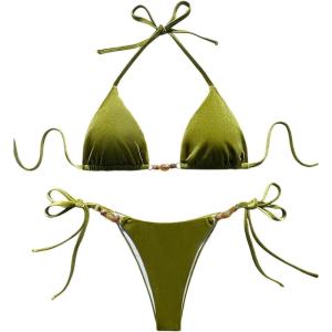 imageSOLY HUX Womens Halter Triangle Bathing Suit String Bikini Set Tie Side Two Piece SwimsuitSolid Green