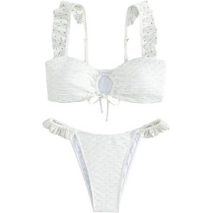 imageSOLY HUX Womens Ruffle Trim Tie Front Bikini Set Bathing Suits 2 Piece SwimsuitSolid White