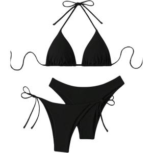 imageSOLY HUX Womens Sexy Halter Bikini Set 3 Piece Swimsuit High Cut Bathing Suits Beach WearSolid Black