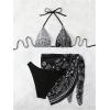 imageSOLY HUX Bathing Suit for Women 3 Piece Paisley Print Halter Triangle Bikini Sets Swimsuit with Beach SkirtBlack and White Paisley