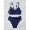 imageSOLY HUX Bathing Suit for Women Spaghetti Strap V Neck Ruched Bikini Sets Two Piece SwimsuitPlain Dark Blue