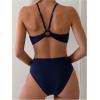 imageSOLY HUX Bathing Suit for Women Spaghetti Strap V Neck Ruched Bikini Sets Two Piece SwimsuitPlain Dark Blue
