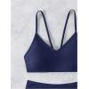 imageSOLY HUX Bathing Suit for Women Spaghetti Strap V Neck Ruched Bikini Sets Two Piece SwimsuitPlain Dark Blue