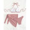imageSOLY HUX Bikini Sets for Women Halter Triangle Bathing Suit with Beach Skirt 3 Piece SwimsuitPink Solid
