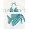 imageSOLY HUX Bikini Sets for Women Halter Triangle Bathing Suit with Beach Skirt 3 Piece SwimsuitSolid Blue