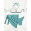 imageSOLY HUX Bikini Sets for Women Halter Triangle Bathing Suit with Beach Skirt 3 Piece SwimsuitSolid Blue