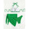 imageSOLY HUX Bikini Sets for Women Halter Triangle Bathing Suit with Beach Skirt 3 Piece SwimsuitSolid Green