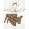 imageSOLY HUX Bikini Sets for Women Halter Triangle Bathing Suit with Beach Skirt 3 Piece SwimsuitSolid Khaki