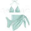 imageSOLY HUX Bikini Sets for Women Halter Triangle Bathing Suit with Beach Skirt 3 Piece SwimsuitSolid Mint Green