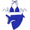 imageSOLY HUX Bikini Sets for Women Halter Triangle Bathing Suit with Beach Skirt 3 Piece SwimsuitSolid Royal Blue