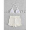 imageSOLY HUX Womens 2 Piece Swimsuits Halter Triangle Top with Shorts Bikini Set Bathing SuitsBeige