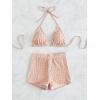 imageSOLY HUX Womens 2 Piece Swimsuits Halter Triangle Top with Shorts Bikini Set Bathing SuitsLight Pink Pure