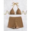 imageSOLY HUX Womens 2 Piece Swimsuits Halter Triangle Top with Shorts Bikini Set Bathing SuitsPure Brown