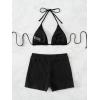 imageSOLY HUX Womens 2 Piece Swimsuits Halter Triangle Top with Shorts Bikini Set Bathing SuitsSolid Black