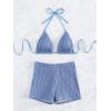 imageSOLY HUX Womens 2 Piece Swimsuits Halter Triangle Top with Shorts Bikini Set Bathing SuitsSolid Blue