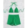 imageSOLY HUX Womens 2 Piece Swimsuits Halter Triangle Top with Shorts Bikini Set Bathing SuitsSolid Green