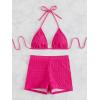 imageSOLY HUX Womens 2 Piece Swimsuits Halter Triangle Top with Shorts Bikini Set Bathing SuitsSolid Hotpink