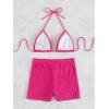 imageSOLY HUX Womens 2 Piece Swimsuits Halter Triangle Top with Shorts Bikini Set Bathing SuitsSolid Hotpink