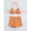imageSOLY HUX Womens 2 Piece Swimsuits Halter Triangle Top with Shorts Bikini Set Bathing SuitsSolid Orange Pure Orange