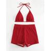 imageSOLY HUX Womens 2 Piece Swimsuits Halter Triangle Top with Shorts Bikini Set Bathing SuitsSolid Red