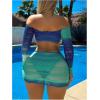 imageSOLY HUX Womens 3 Piece Bathing Suit Gradient Off Shoulder Long Sleeve Swimsuit Bikini Sets with Beach SkirtBlue Ombre